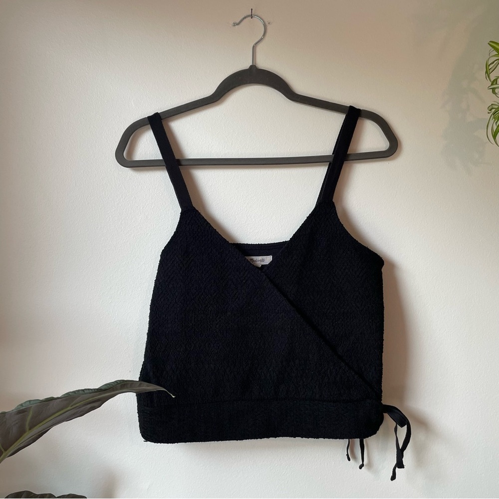 Madewell black faux-wrap sleeveless tank top blouse with side ties, size medium